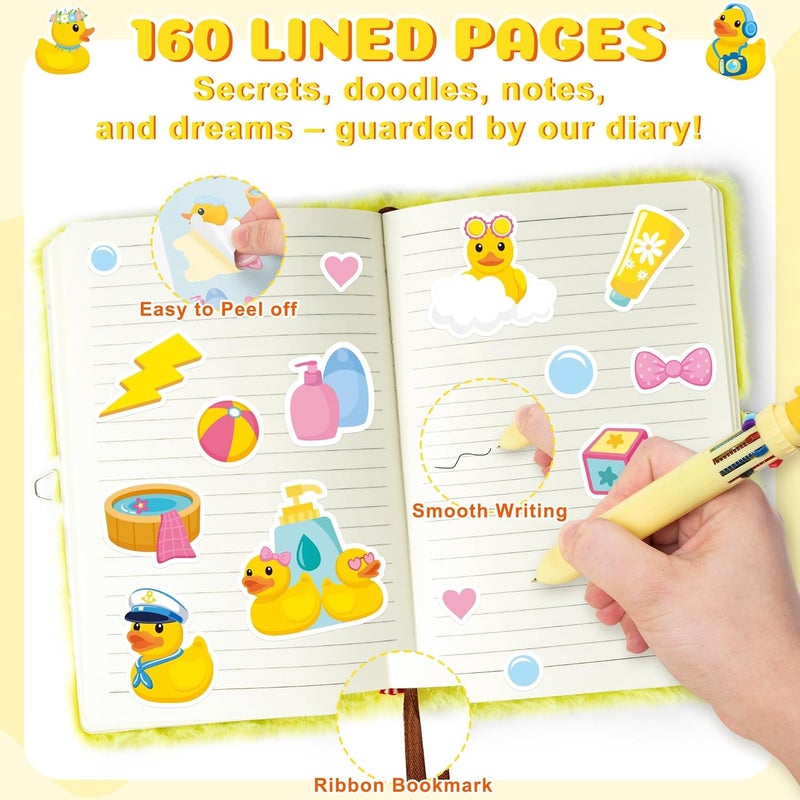 CY2SIDE 6PCS Yellow Rubber Duck Gift Set for 6-8 Year Old Girls, Cute Duck Plush Secret Diary Journal with Coin Purse Pen Sticker and Bath Toy, Birthday Gifts - Image 3
